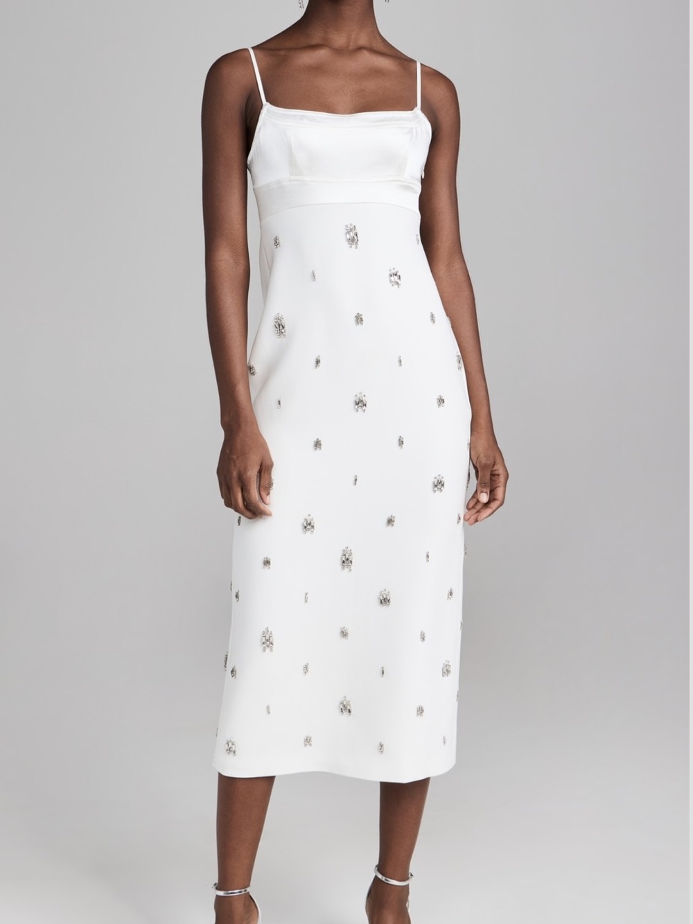 A.L.C. White Crystal-Embellished Slip Midi Dress